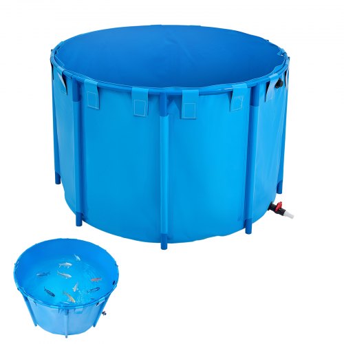 Canvas Fish Pond, 448.8 Gal Capacity Above Ground Fish Pond, Foldable PVC Koi Tank, Round Goldfish Tank with Stable Frame and Drain Valve, for Aquaculture, Koi Breeding, and Irrigation (Blue)