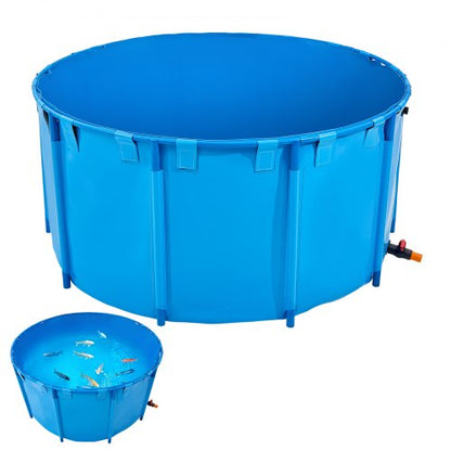 Canvas Fish Pond, 818 Gal Capacity Above Ground Fish Pond, Foldable PVC Koi Tank, Round Goldfish Tank with Stable Frame and Drain Valve, for Aquaculture, Koi Breeding, and Irrigation (Blue)