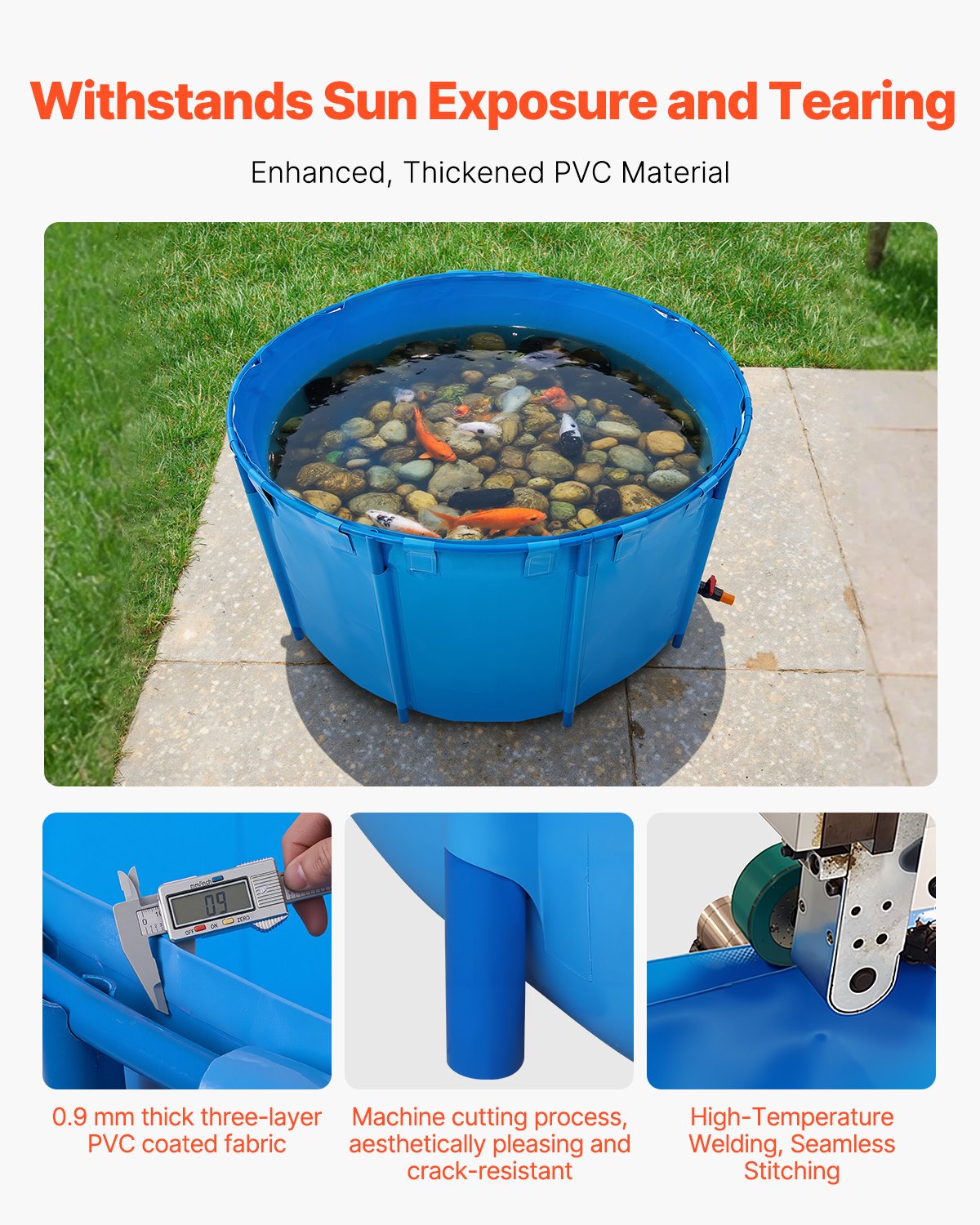 Canvas Fish Pond, 818 Gal Capacity Above Ground Fish Pond, Foldable PVC Koi Tank, Round Goldfish Tank with Stable Frame and Drain Valve, for Aquaculture, Koi Breeding, and Irrigation (Blue)