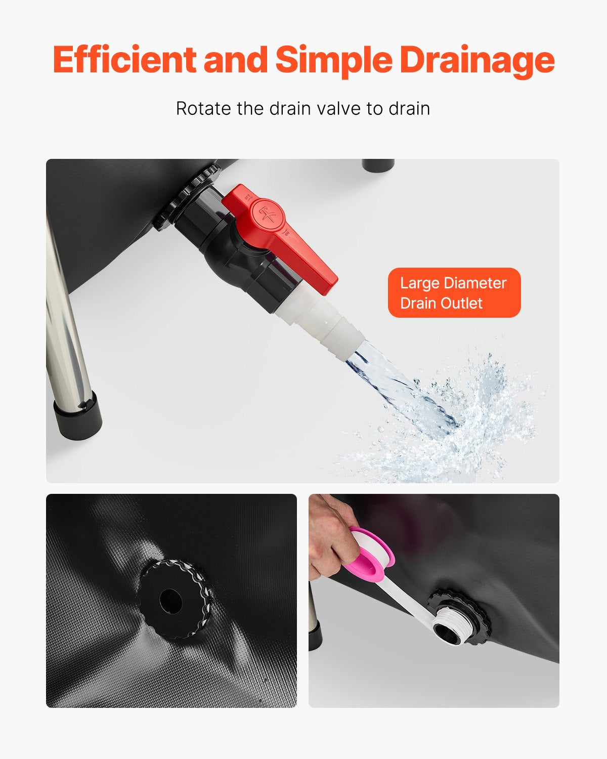 Fiskdamm i kanvas, 126,8 gallon ovanmarksdamm, PVC-koi-akvarie med genomskinlig panel, rektangulärt guldfiskakvarie med ram i rostfritt stål och dräneringsventil, för koi-odling, bevattning (svart)