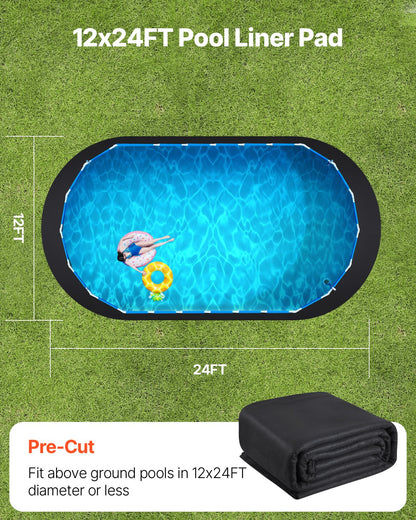 Oval Pool Liner Pad, 12 x 24 ft Pool Liner Pad for Above Ground Swimming Pools, Extra-Thick Pool Mat, Prevents Punctures, Recycled Geotextile Material Underlayment Pad, Extend Liner Life