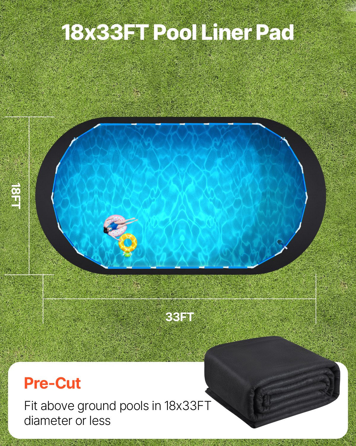 Oval Pool Liner Pad, 5.5 x 10 m Pool Liner Pad for Above Ground Swimming Pools, Extra-Thick Pool Mat, Prevents Punctures, Recycled Geotextile Material Underlayment Pad, Extend Liner Life