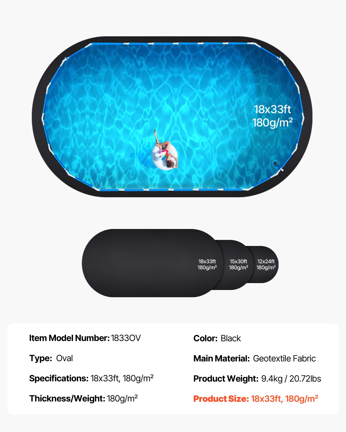 Oval Pool Liner Pad, 5.5 x 10 m Pool Liner Pad for Above Ground Swimming Pools, Extra-Thick Pool Mat, Prevents Punctures, Recycled Geotextile Material Underlayment Pad, Extend Liner Life