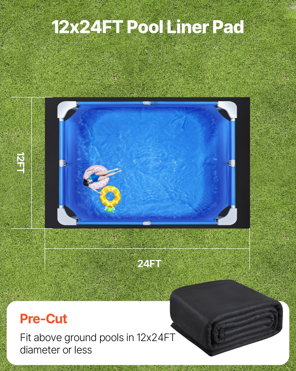 Rektangulär poolmatta, 3,6 x 7,2 m poolmatta för ovanmarkspooler, extra tjock poolmatta, förhindrar punkteringar, underlag av återvunnet geotextilmaterial, förlänger fodrets livslängd