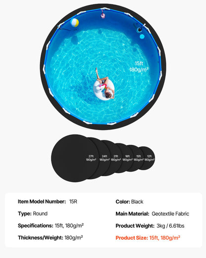 4,5 m rund poolmatta, poolmatta för ovanmarkspooler, extra tjock poolmatta, förhindrar punkteringar, underlag av återvunnet geotextilmaterial, förlänger fodrets livslängd