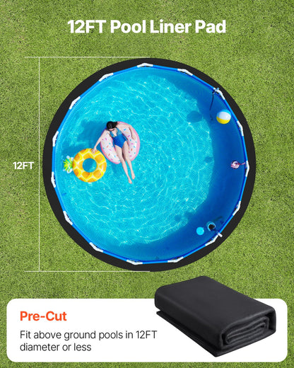 12ft Round Pool Liner Pad, Pool Liner Pad for Above Ground Swimming Pools, Extra-Thick Pool Mat, Prevents Punctures, Recycled Geotextile Material Underlayment Pad, Extend Liner Life