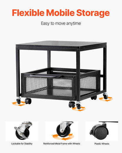 Minikylskåpsställ med förvaring, 198 lbs minikylskåpsbord med flyttbar förvaringsvagn och svängbara hjul, dryckeskylskåpsställ för kaffebar, minikylskåpsorganisatör för kontor, hem, studentrum, svart