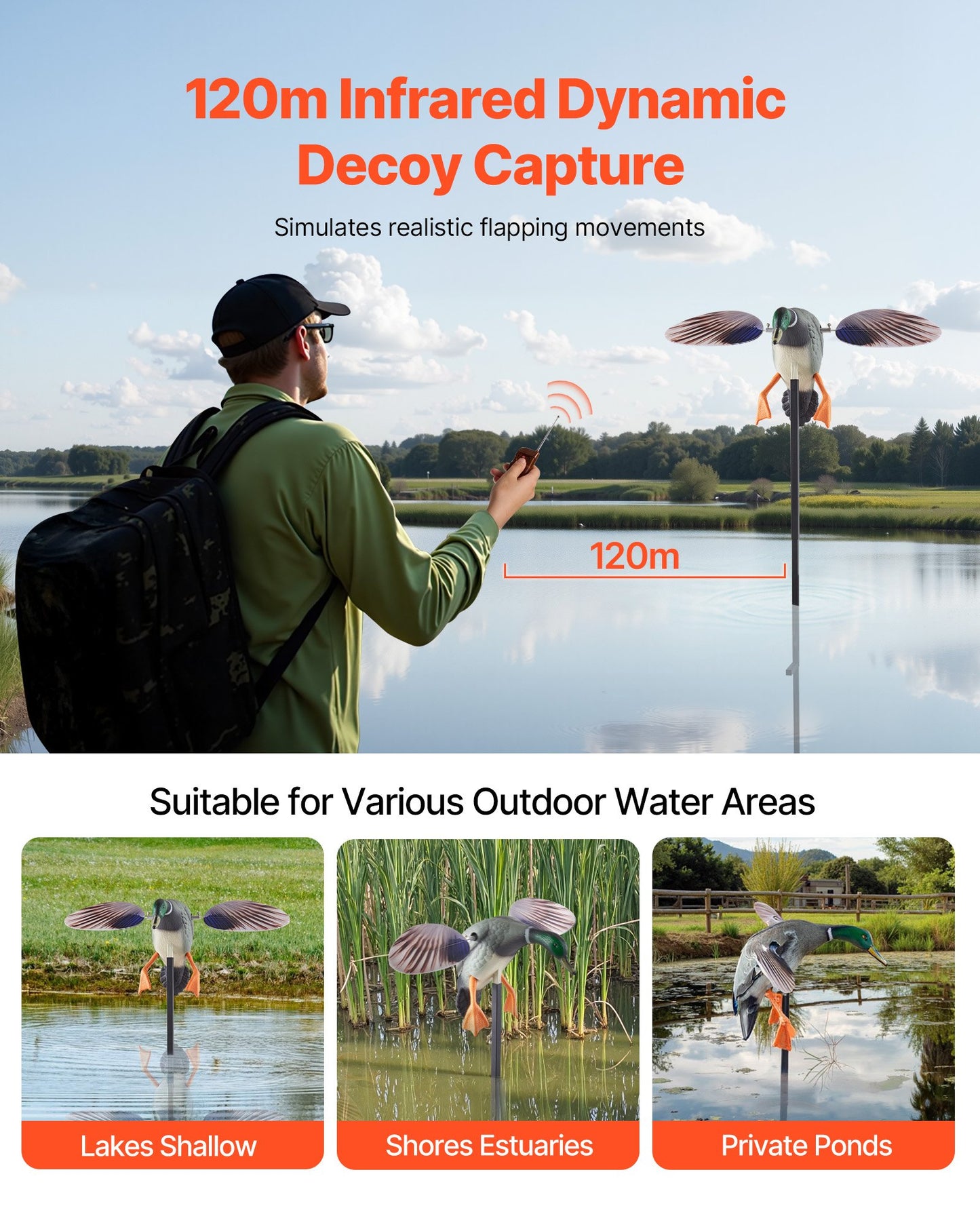 Snurrande vingrörelse för ankor, krickiga lockbeten för utomhusjakt, flytande anka för pool, damm och sjö, realistiskt plastjaktlockbete för ankor, trädgårdsdekoration, lätt att bära, 1-pack