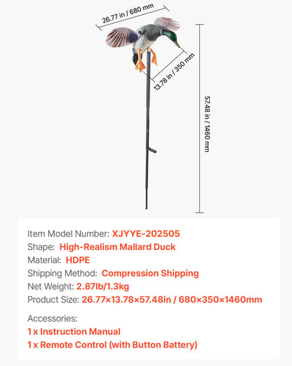 Snurrande vingrörelse för ankor, krickiga lockbeten för utomhusjakt, flytande anka för pool, damm och sjö, realistiskt plastjaktlockbete för ankor, trädgårdsdekoration, lätt att bära, 1-pack