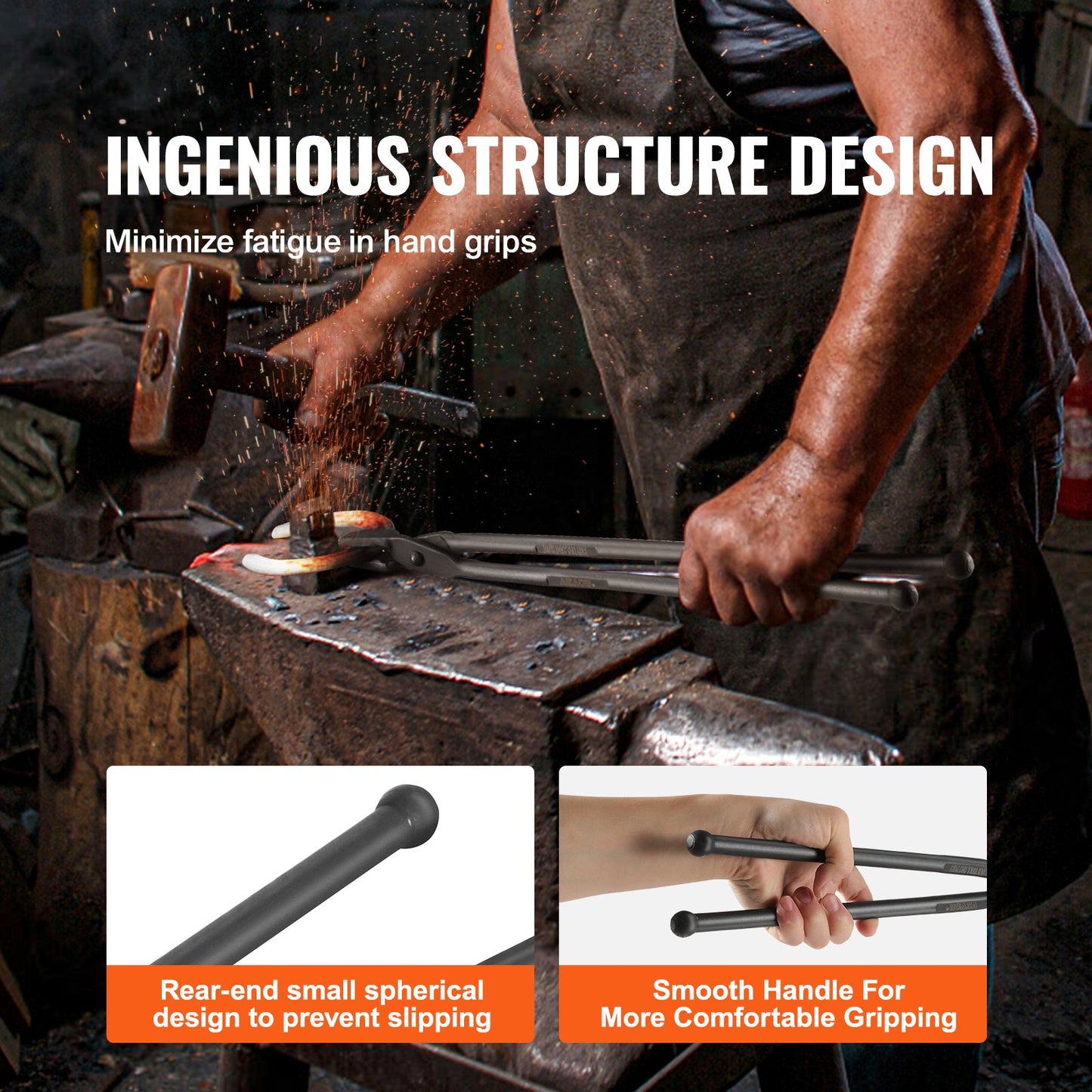 Smedtänger, 45,7 cm 4 st, V-bitsbulttänger, Wolf Jaw-tänger, Z-V-bitstänger och griptänger, smidstänger i kolstål med A3-stålnitar, för nybörjare och erfarna smeder, kling- och kling-smeder