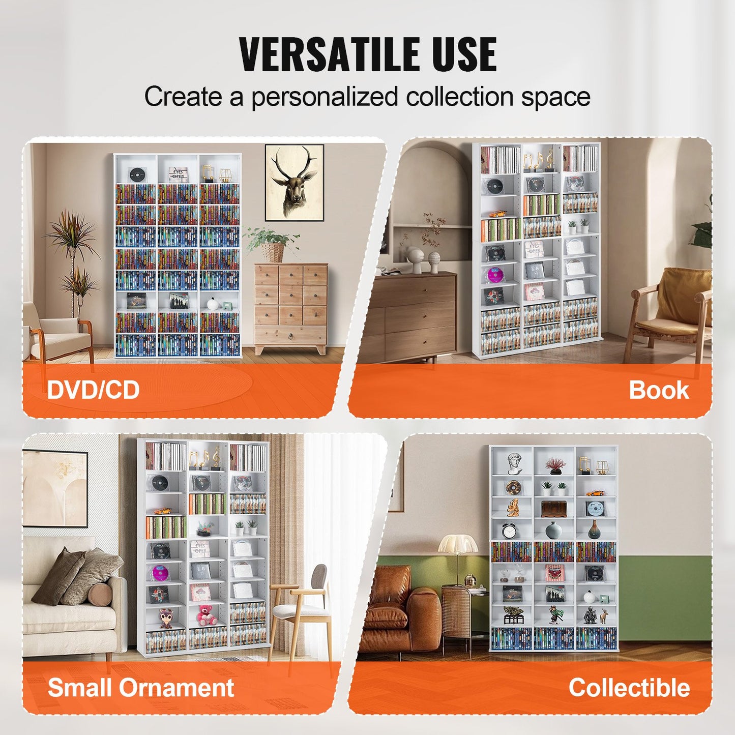 Media Storage Cabinet, 9-layer DVD Shelf Holds up to 756 CDs, Adjustable CD Shelves 27 Compartments, Protects & Organizes Music, Movie, Video Games or Memorabilia Collections,White
