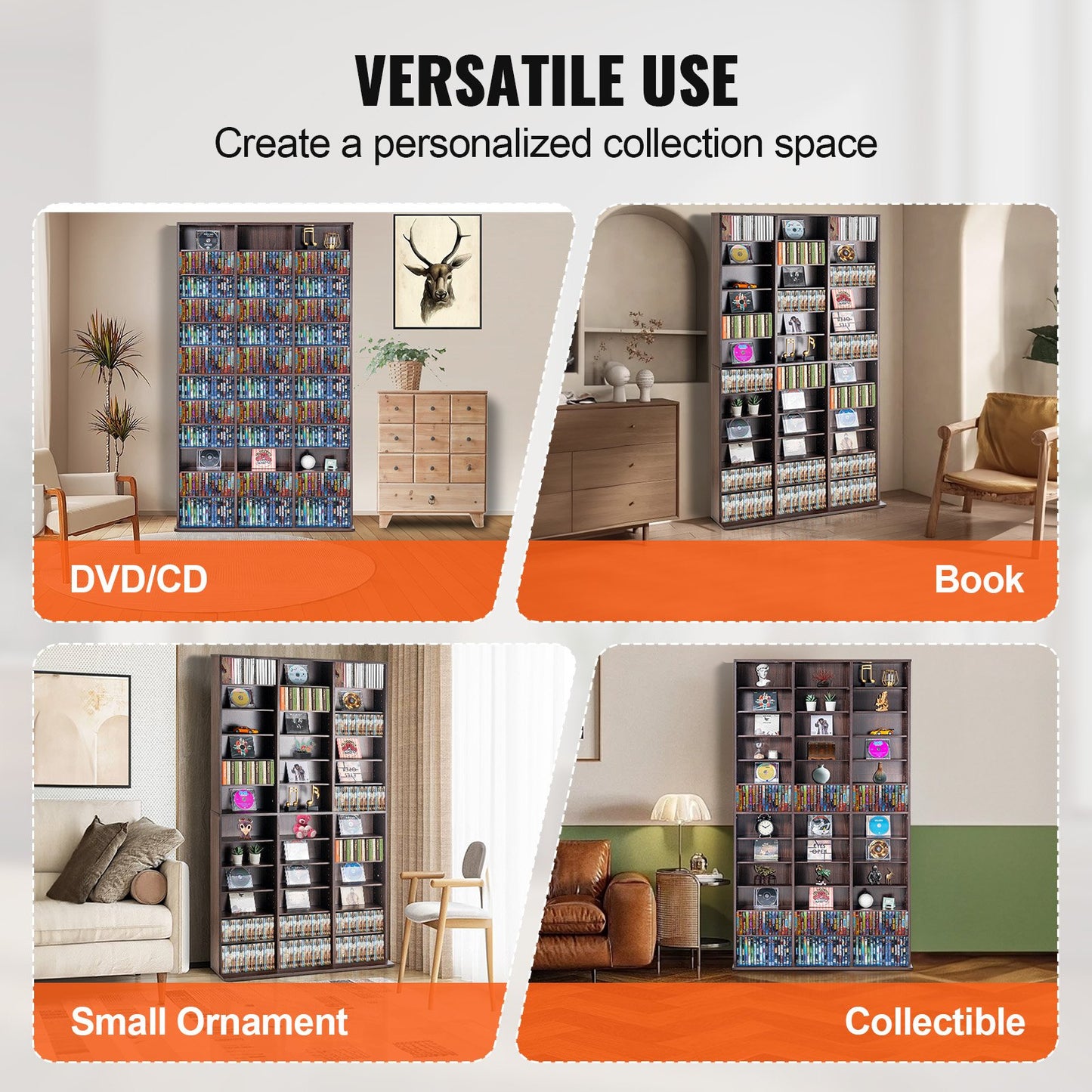 Mediaförvaringsskåp, justerbart DVD-skåp, CD-förvaring rymmer upp till 1080 CD-skivor, skyddar och organiserar musik-, film-, videospel- eller memorabiliasamlingar - Espresso
