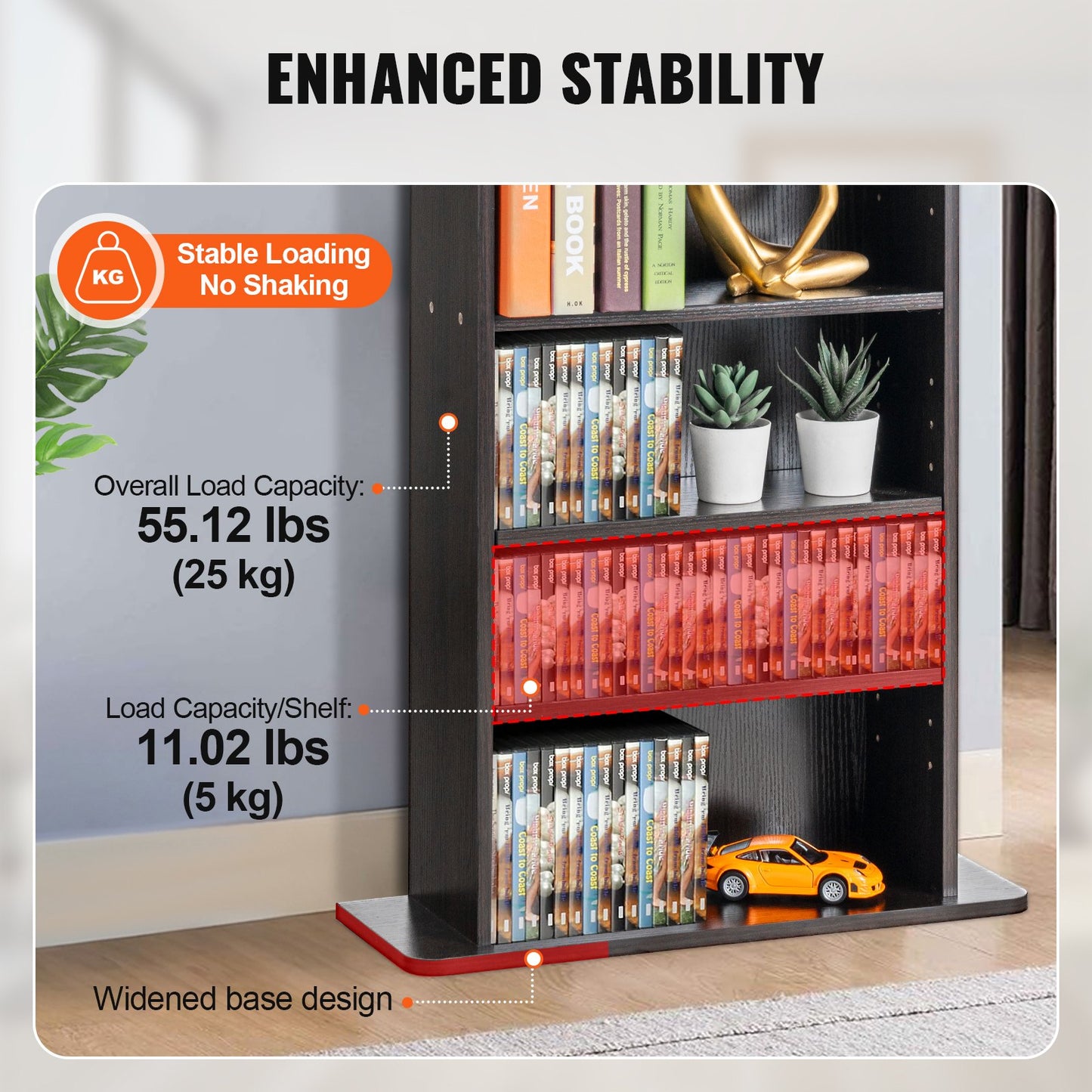 Media Storage Cabinet, 5-layer DVD Shelf Holds up to 240 CDs, Adjustable CD Shelves, Protects & Organizes Music, Movie, Video Games or Memorabilia Collections, Espresso