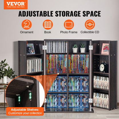 Media Storage Cabinet, DVD Cabinet with Doors and Shelves, CD Storage Holds up to 576 CDs, Adjustable DVD Shelf, Protects & Organizes Music, Movie, Video Games or Collections-Espresso
