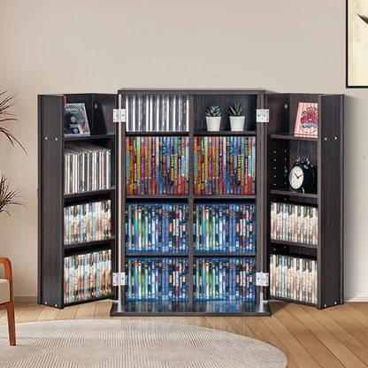 Media Storage Cabinet, DVD Cabinet with Doors and Shelves, CD Storage Holds up to 576 CDs, Adjustable DVD Shelf, Protects & Organizes Music, Movie, Video Games or Collections-Espresso