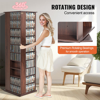 Media Storage Cabinet, Rotating Media Tower, Holds up to 1040 CDs, Protects & Organizes Music, Movie, Video Games or Memorabilia Collections- Espresso