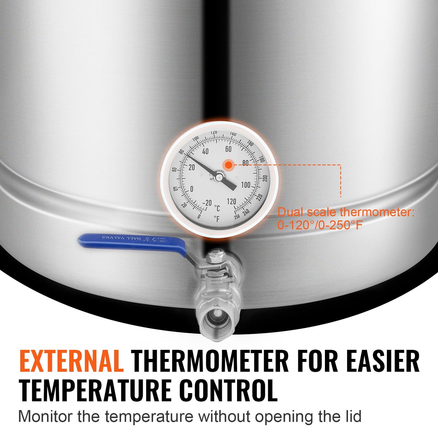 Rostfri vattenkokare, 60,6 l bryggkanna, trelagers botten för öl, bryggkanna, hembryggningstillbehör inkluderar lock, handtag, termometer, kulventil, filter, filterbricka