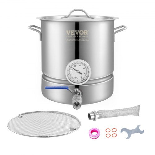 Stainless Steel Kettle, 18.9 L Brewing Pot, Tri Ply Bottom for Beer, Brew Kettle Pot, Home Brewing Supplies Includes Lid, Handle, Thermometer, Ball Valve Spigot, Filter, Filter Tray