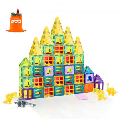 Magnetic Tiles, 56 PCS Magnetic Animals Building Blocks for Kids, Magnet Building Set with 4 Dinosaurs, STEM Sensory Educational Construction Stacking Toys Gift for Toddlers Boys Girls Aged 3+