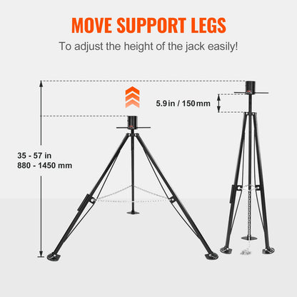 5th Wheel Tripod Stabilizer, 5000 LBS Load Capacity Tripod Fifth Wheel Stabilizer, 35"-57" Adjustable Height RV Gooseneck Stabilizer, Tripod Jack for Fifth-Wheel Trailers, RVs, and Campers