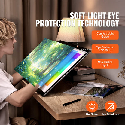 Light Board, A2 LED Light Pad with 6 Level Dimmable Brightness, Rechargeable Light Table for Tracing, Light Box for Diamond Painting, Animation, Sketching, Drawing, Stenciling, Artists (Black)