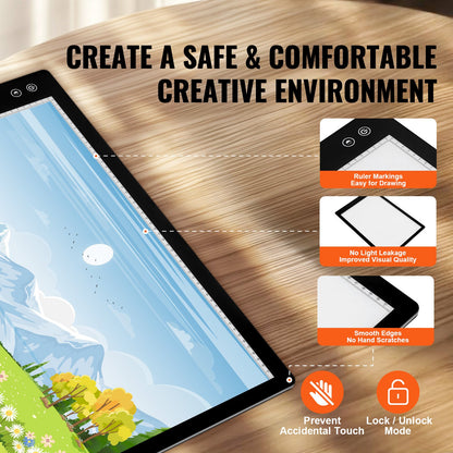 Ljustavla, A2 LED-ljusplatta med 6 nivåer av dimbar ljusstyrka, uppladdningsbart ljusbord för spårning, ljuslåda för diamantmålning, animation, skissning, teckning, schablonering, konstnärer (svart)