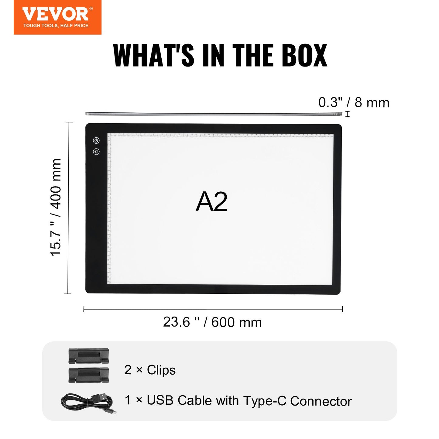 Ljustavla, A2 LED-ljusplatta med 6 nivåer av dimbar ljusstyrka, uppladdningsbart ljusbord för spårning, ljuslåda för diamantmålning, animation, skissning, teckning, schablonering, konstnärer (svart)
