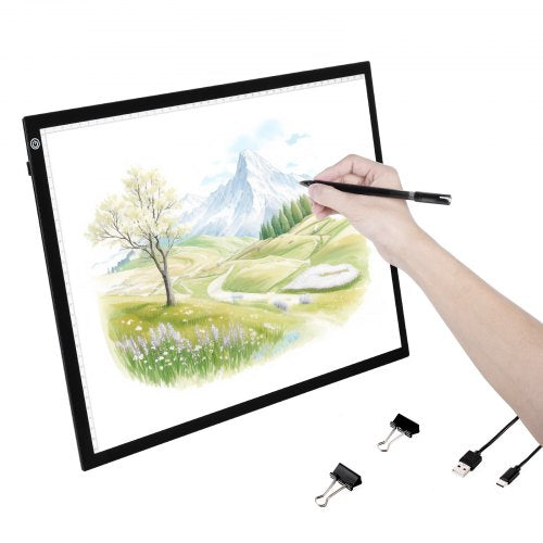 Light Board, A3 LED Light Pad with 3 Level Dimmable Brightness, USB Powered Light Table for Tracing, Light Box for Diamond Painting, Animation, Sketching, Drawing, Stenciling, Artists (Black)