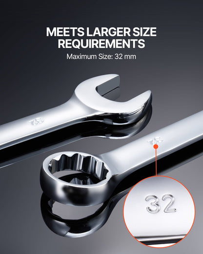 Combination Wrench Set, 25-Piece Open End Wrench Set with Roll-up Pouch, Carbon Steel Wrench Set Metric 6 mm to 32 mm, Ideal for General Household, Garage, Workshop, Auto Repairs, Emergency