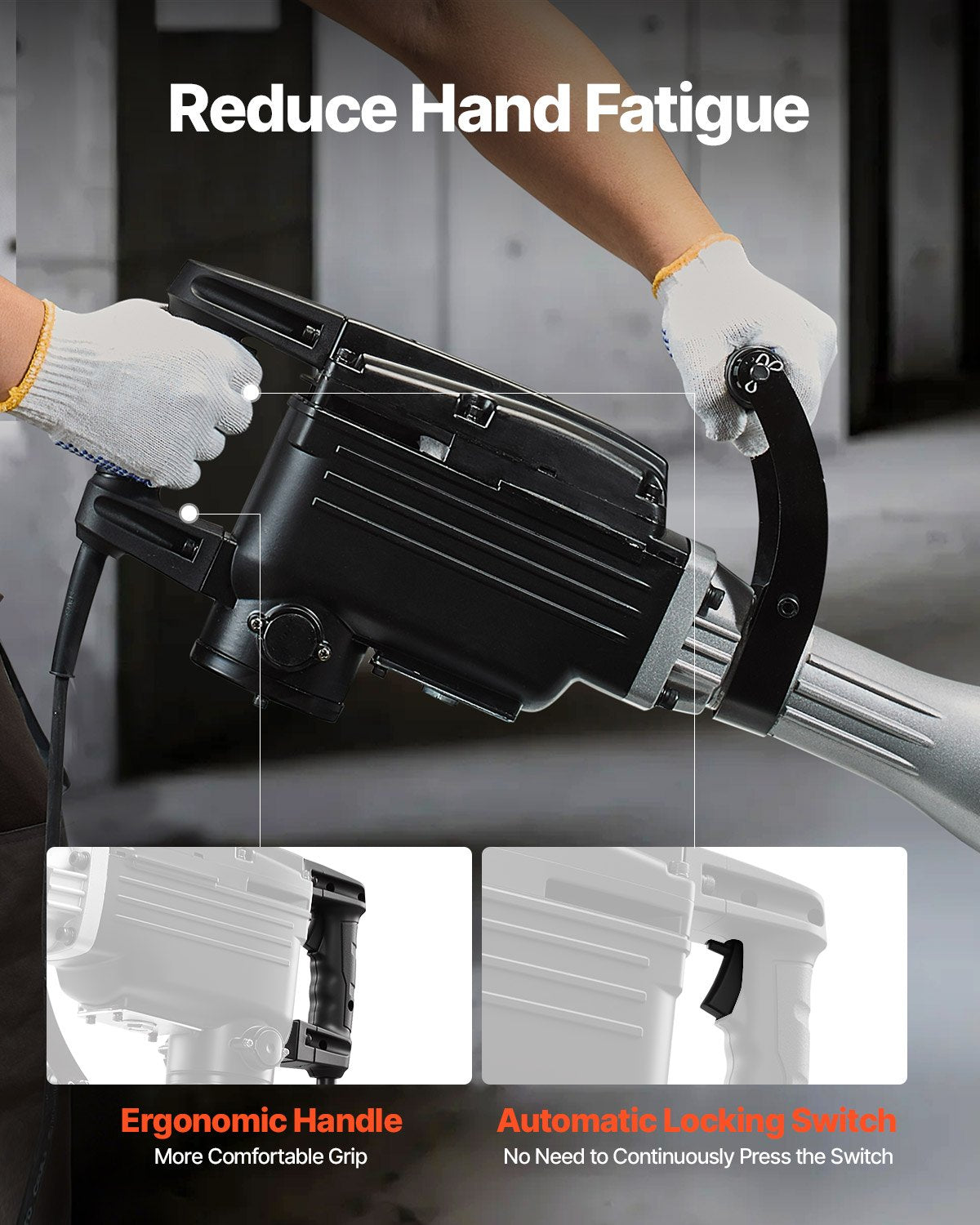 Demolition Jack Hammer, 2800 W Powerful Electric Jackhammer, 1200 BPM Concrete Breaker with a Point Chisel, a Flat Chisel, Carrying Case, Gloves, for Concrete, Wall, Brick, Tile and Foundation