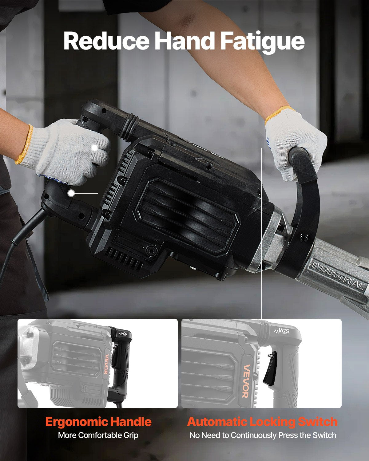 Rivningshammare, 3000 W kraftfull elektrisk tryckluftshammare, 1700 slag/min betongbrytare med spetsmejsel, bärväska, handskar, skyddsglasögon, för betong, väggar, tegel, kakel och grund