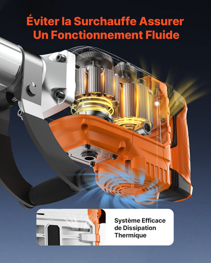 Demolition Jack Hammer, 3500W Jack Hammer Concrete Breaker, 1900 BPM Heavy Duty Electric Jack Hammer, 2pcs Chisel with Gloves & 360°C Swiveling Front Handle for Trenching and Breaking Holes