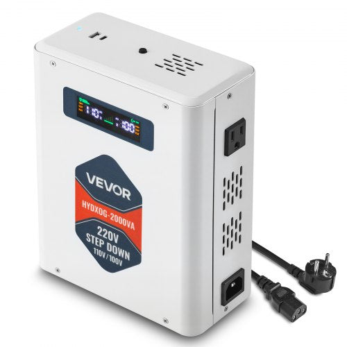 Step Down Voltage Converter, 2000VA, Heavy Duty Voltage Power Converter, 220V to 110V Power Transformer, with 2 US Outlets, USB Output, LCD Display, Temperature Protection, for 110V Appliances