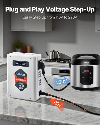 Step Up Voltage Converter, 3000VA, Heavy Duty Voltage Power Converter, 110V to 220V Power Transformer, with 2 EU Outlets, USB Output, LCD Display, Temperature Protection, for 220V Appliances