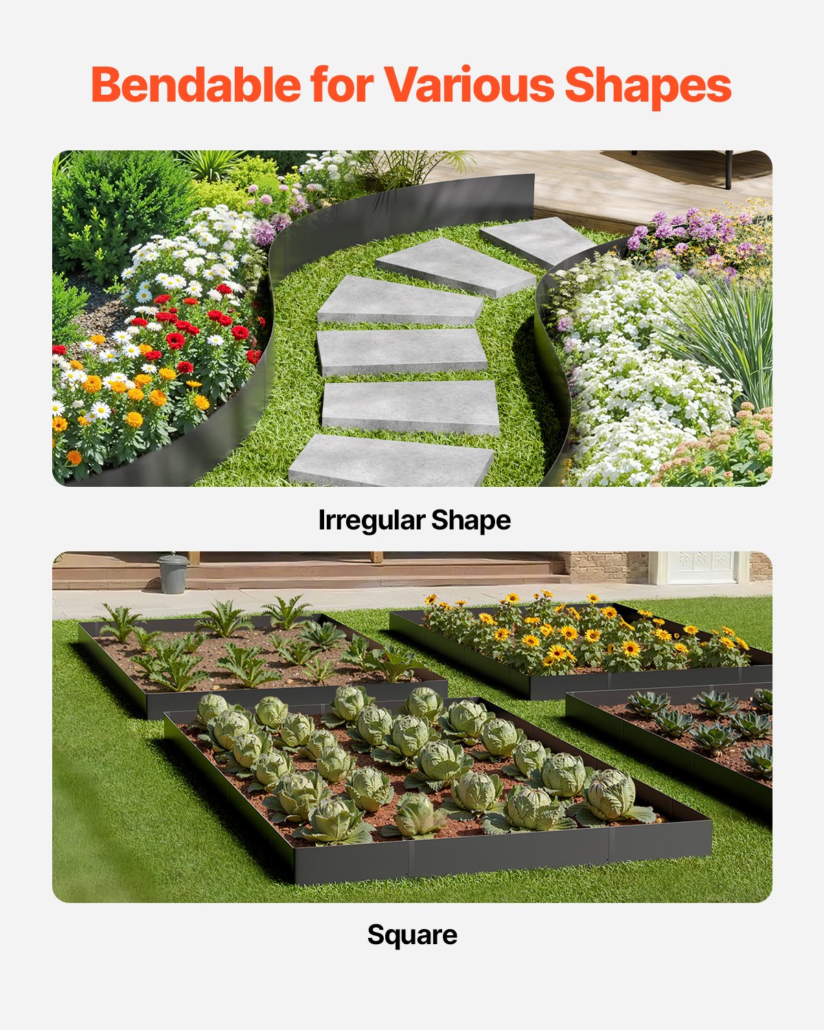 Steel Landscape Edging, 4 Packs 40 x 6 in Rust-Resistant Metal Landscape Edging, Bendable Garden Edging Border, Heavy Duty Lawn Edging, Easy-to-Install, Flower Bed Yard Pathway Divider Black