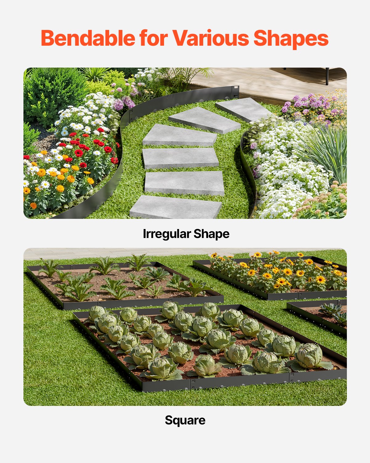 Steel Landscape Edging, 5 Packs 39 x 3 in Rust-Resistant Metal Landscape Edging, Bendable Garden Edging Border, Heavy Duty Lawn Edging, Easy-to-Install, Flower Bed Yard Pathway Divider Black