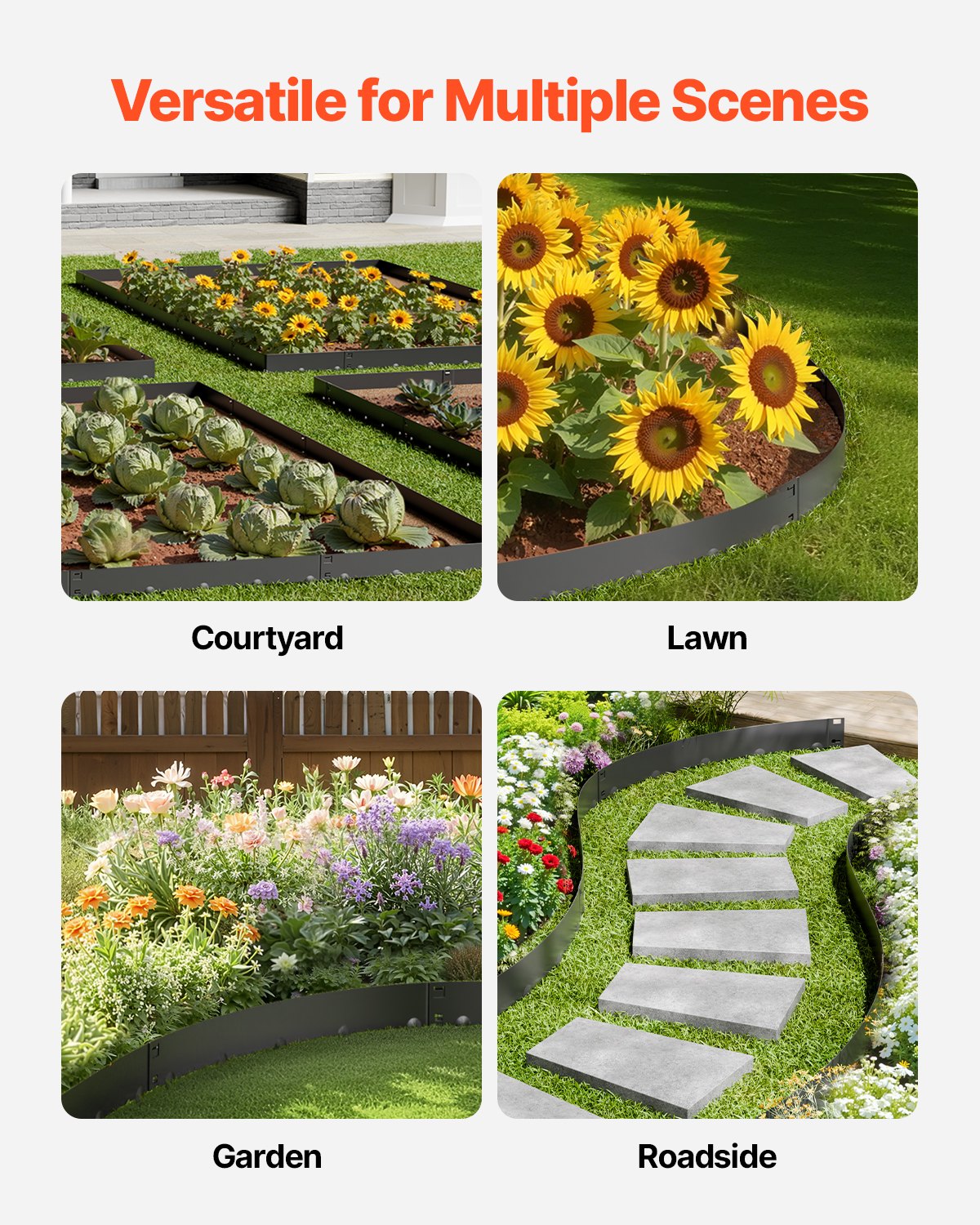 Steel Landscape Edging, 5 Packs 39 x 3 in Rust-Resistant Metal Landscape Edging, Bendable Garden Edging Border, Heavy Duty Lawn Edging, Easy-to-Install, Flower Bed Yard Pathway Divider Black