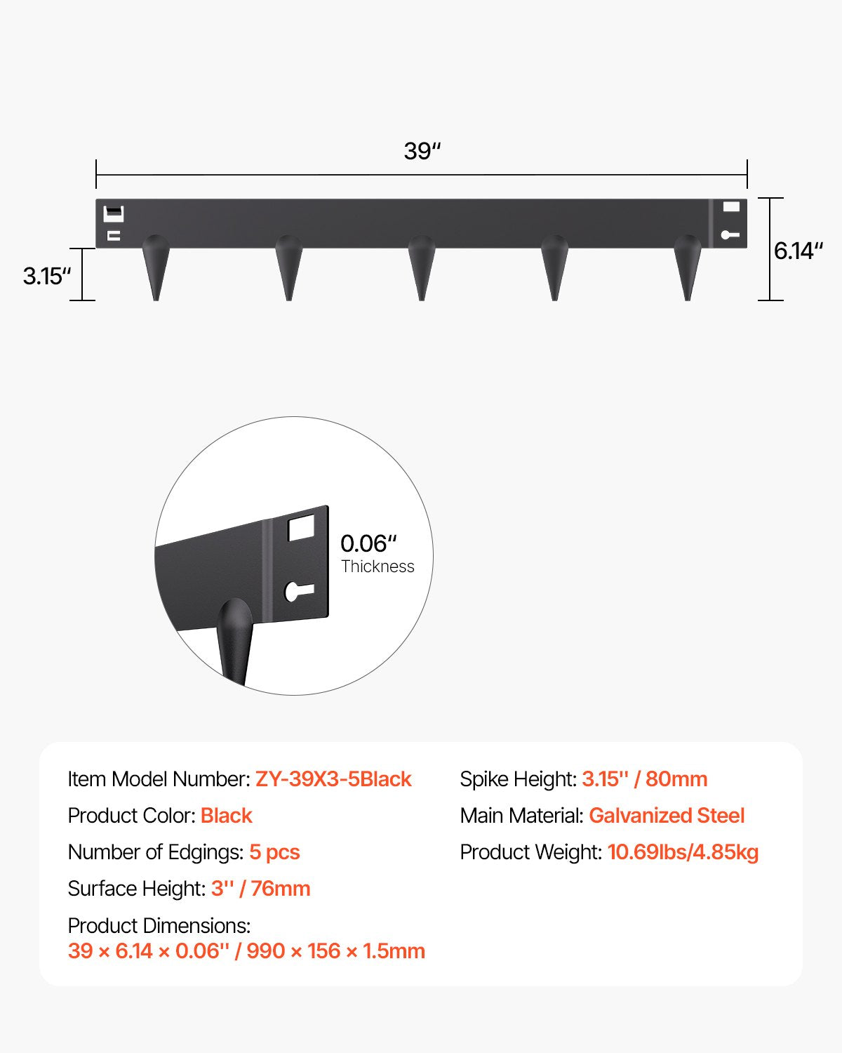 Steel Landscape Edging, 5 Packs 39 x 3 in Rust-Resistant Metal Landscape Edging, Bendable Garden Edging Border, Heavy Duty Lawn Edging, Easy-to-Install, Flower Bed Yard Pathway Divider Black