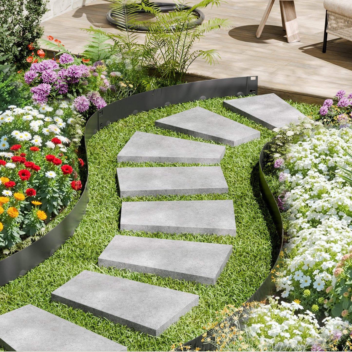 Steel Landscape Edging, 5 Packs 39 x 3 in Rust-Resistant Metal Landscape Edging, Bendable Garden Edging Border, Heavy Duty Lawn Edging, Easy-to-Install, Flower Bed Yard Pathway Divider Black