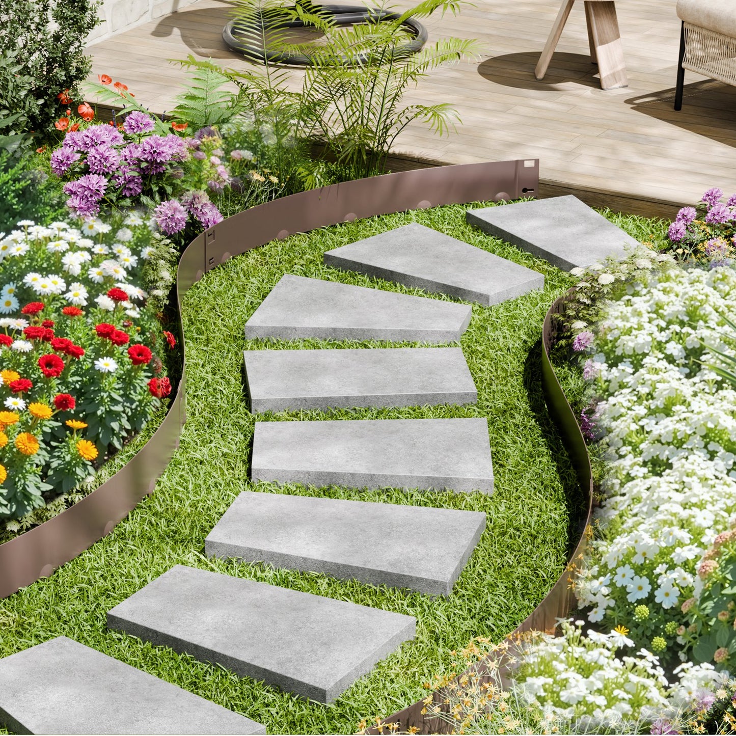 Stålkantlist, 5-pack 39 x 5 tum rostbeständig metallkantlist, böjbar trädgårdskant, kraftig gräsmatta, lätt att installera, rabattgångavdelare brun