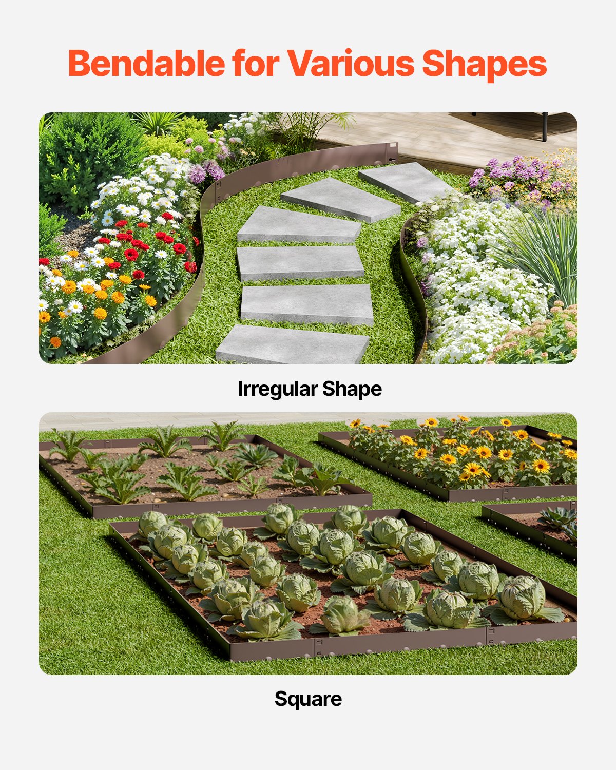 Steel Landscape Edging, 5 Packs 39 x 3 in Rust-Resistant Metal Landscape Edging, Bendable Garden Edging Border, Heavy Duty Lawn Edging, Easy-to-Install, Flower Bed Yard Pathway Divider Brown