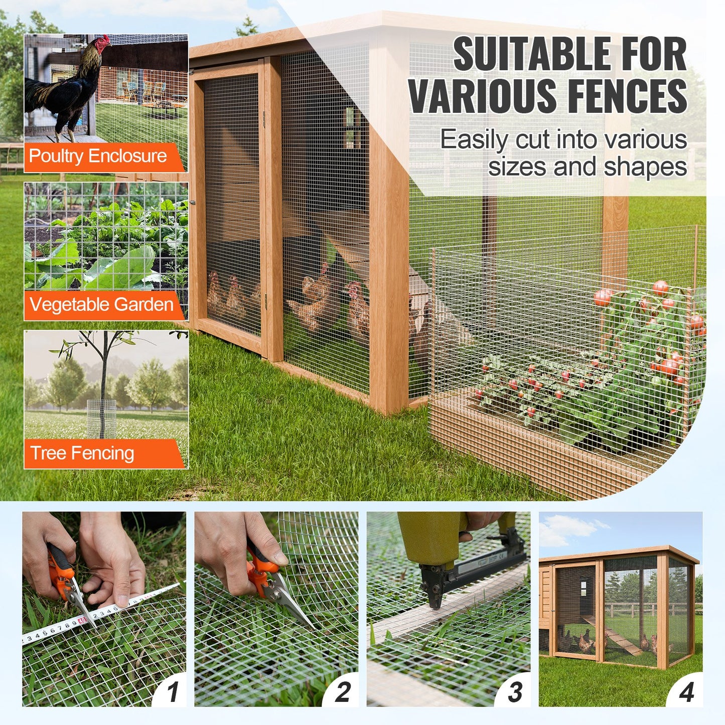 Järnvaruduk, 1/2 tum 36 tum x 100 fot 19 Gauge, varmgalvaniserad trådnätsrulle, hönsnätsstängsel, trådnät för kaninburar, trädgård, små gnagare