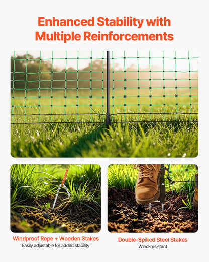 Electric Fence Netting, 1.06 x 49.98 m, PE Net Fencing with Posts & Double-Spiked Stakes, Utility Portable Mesh for Goats, Sheep, Lambs, Deer, Hogs, Dogs, Used in Backyards, Farms, and Ranches