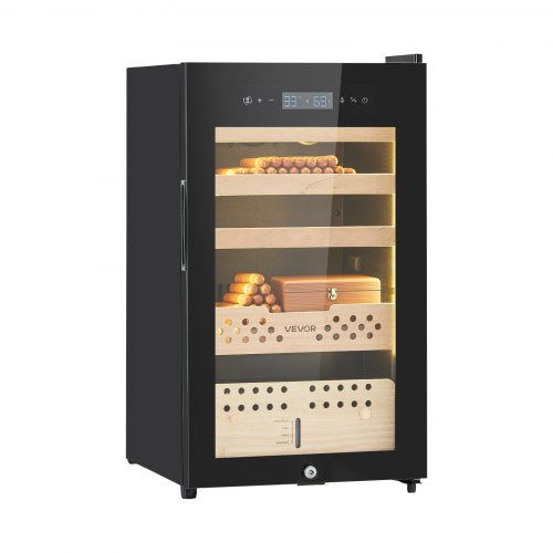 Elektrisk humidor, 70 liter, 400-styckes elektrisk cigarrhumidor med kompressorkylning, konstant fuktighets- och temperaturkontroll, hyllor och lådor i spanskt cederträ, 4 lager, för hushållet