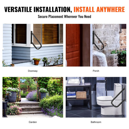 Handrails for Outdoor Steps, 18.9" Length 1.3"Pipe Wall Mount Safety Railings for 1-2 Steps, Stair Handrail with Matte Black Finished,for Garden,Yard and Garage & Elderly,Pregnant Women, Disable