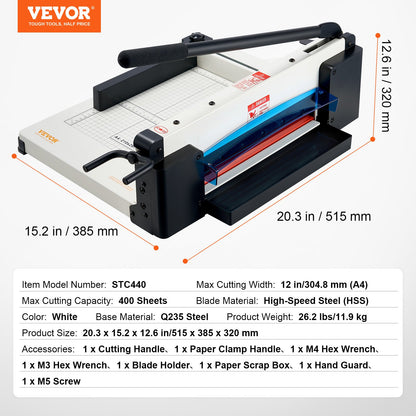 Paper Cutter 30.5 cm A4 Guillotine Paper Trimmer 400 Sheet Capacity Metal Base