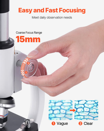 Monokulärt mikroskop för vuxna, professionellt sammansatt mikroskopkit, 40-2000X förstoring, aluminiumlegeringshus, inkluderar LED-lampa och telefonhållare, för laboratorium, skola, hem, utbildning