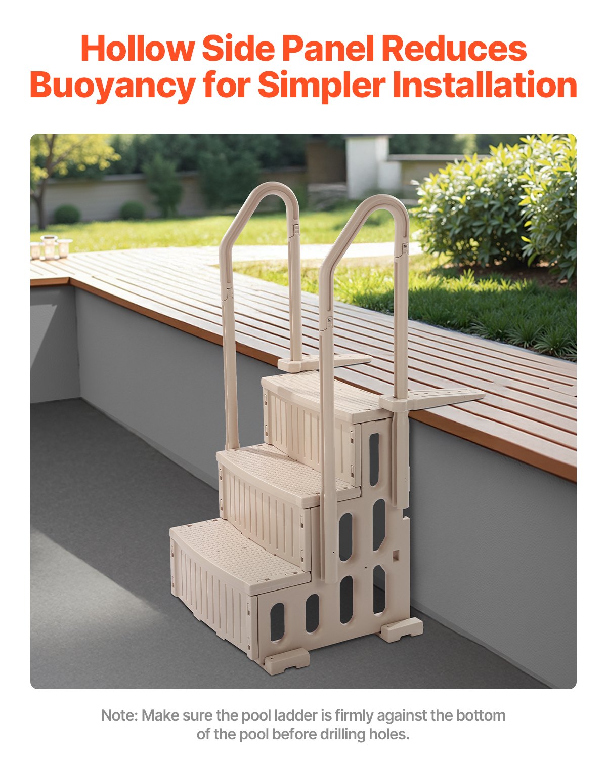 Swimming Pool Ladder, 3-Step Double Handrails Stairs with Non-slip Heavy Duty Steps, Max Load Capacity 400 lbs, for 36-48 Inch Inground & Above-ground Pools of Any Decking Surface, Taupe