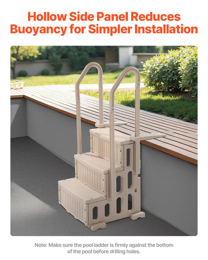 Swimming Pool Ladder, 3-Step Double Handrails Stairs with Non-slip Heavy Duty Steps, Max Load Capacity 400 lbs, for 36-48 Inch Inground & Above-ground Pools of Any Decking Surface, Taupe