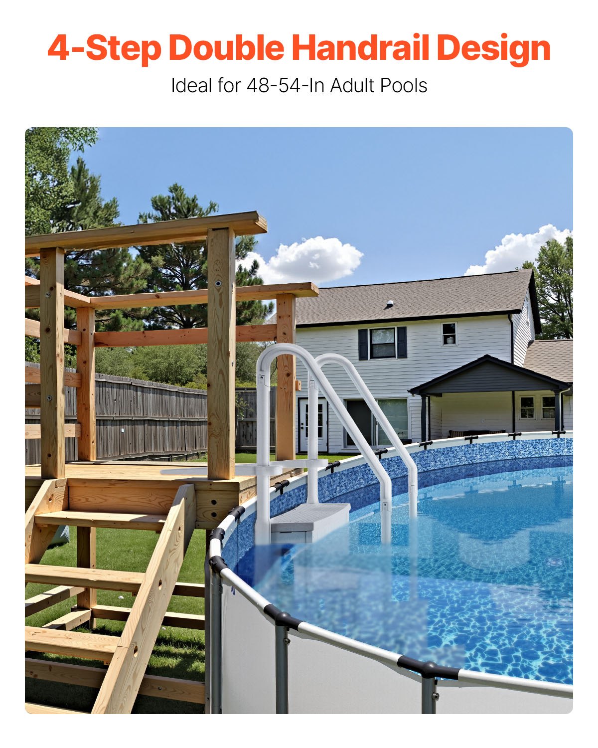 Swimming Pool Ladder, 4-Step Double Handrails Stairs with Non-slip Heavy Duty Steps, Reliable 400 lbs Max Load Capacity, for 48-54 In Inground & Above-ground Pools of Any Decking Surface, Grey